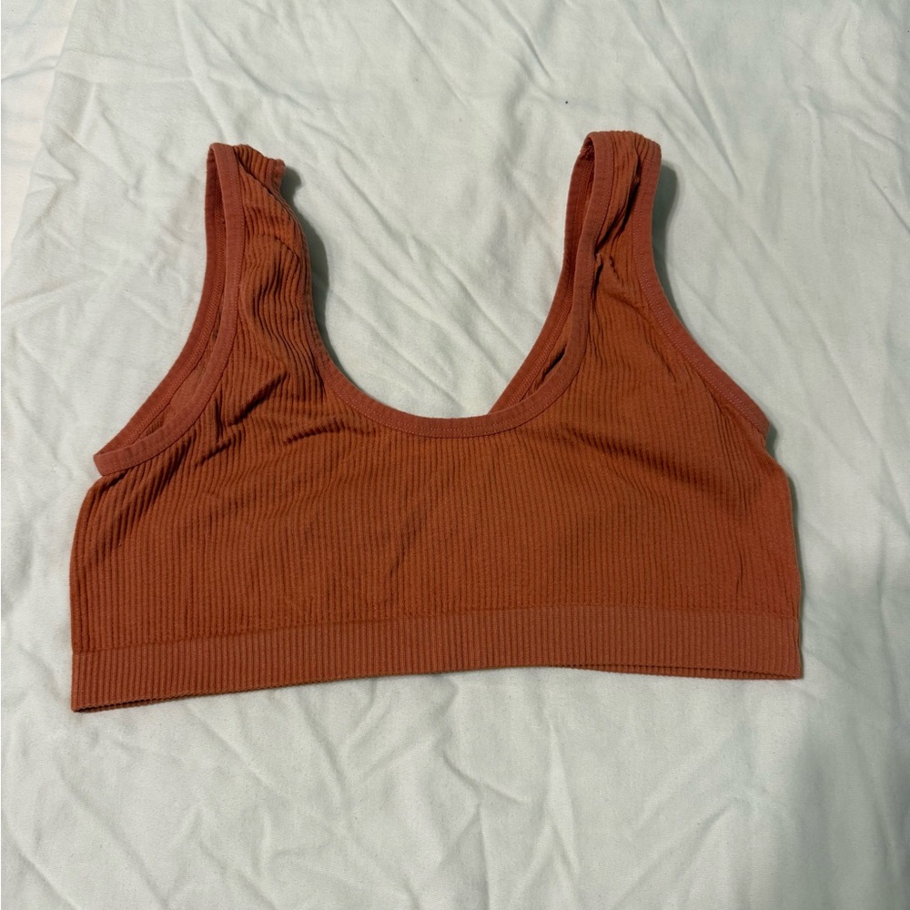 Ribbed Scoop Neck Bralette in Warm Orange